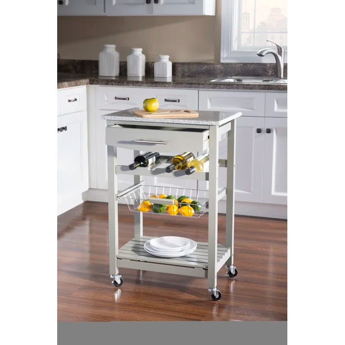 Kitchen Island Table: 22.88'' Wide Rolling Kitchen Cart with Granite Top