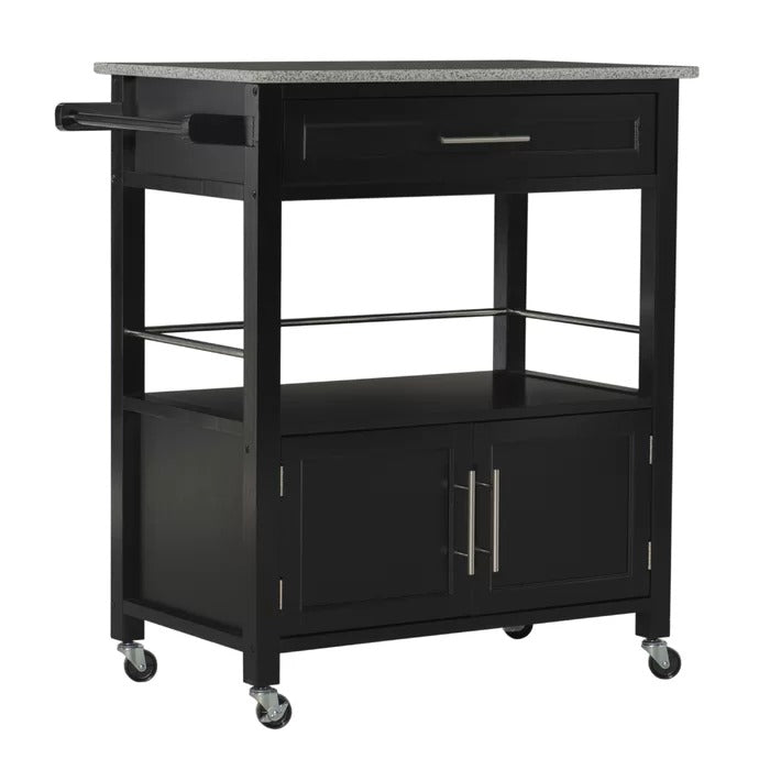 Kitchen Island Table: 30'' Wide Rolling Kitchen Cart with Granite Top
