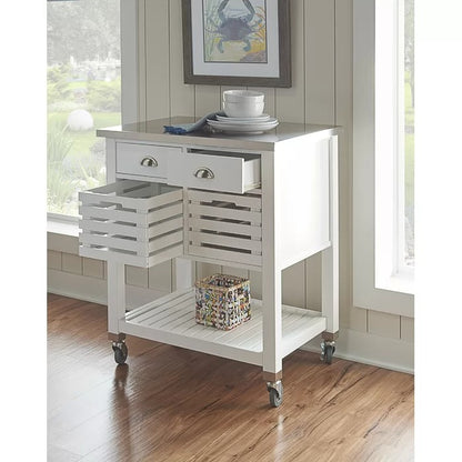 Kitchen Island Table: 30'' Wide Rolling Kitchen Cart with Stainless Steel Top