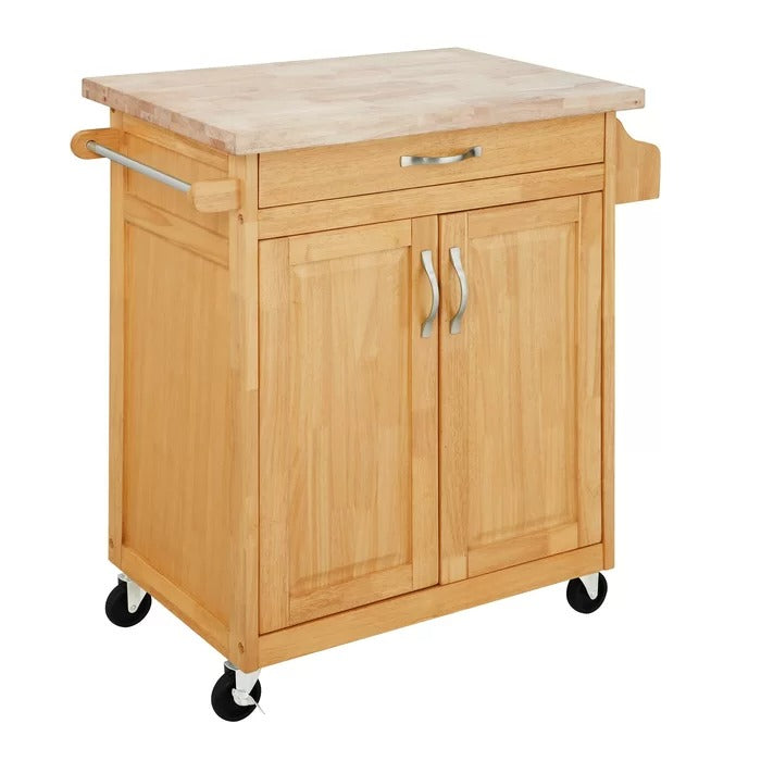 Kitchen Island Table: 32'' Wide Rolling Kitchen Cart with Solid Wood Top