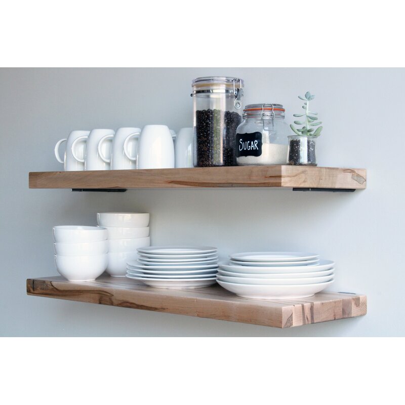 Kitchen Shelves : 2 Piece Maple Solid Wood Bracket Shelf