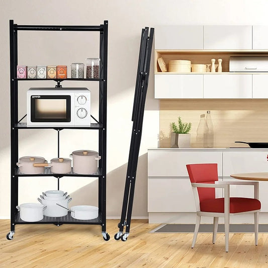 Kitchen Shelves: 5 Tier Heavy Zexan Foldable Metal Shelf Storage Shelving Unit