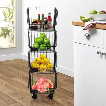 VASAGLE ALINRU Kitchen Cart, Food Storage Shelf with Metal Mesh Basket,  Bottle Holder and Storage Shelves, 15.7 x 31.5 x 34.1 Inches, Industrial  Style, Rustic B…