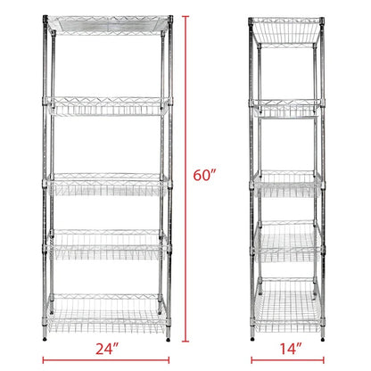 Kitchen Shelves: Pegani 60" H x 24" W x 14" D Wire Shelving with Baskets