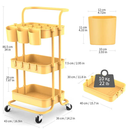 Kitchen Trolley: 16.9'' Steel Kitchen Cart with Locking Wheels