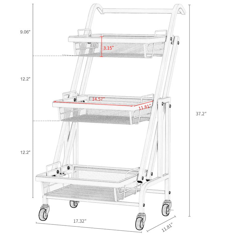 Kitchen Trolley: 17.32'' Steel Kitchen Cart with Locking Wheels