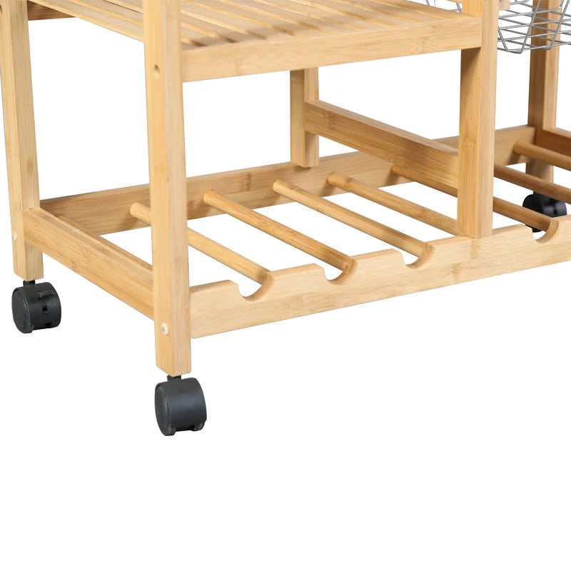 Kitchen Trolley: 26.37'' Kitchen Island with Solid Wood Top and Locking Wheels