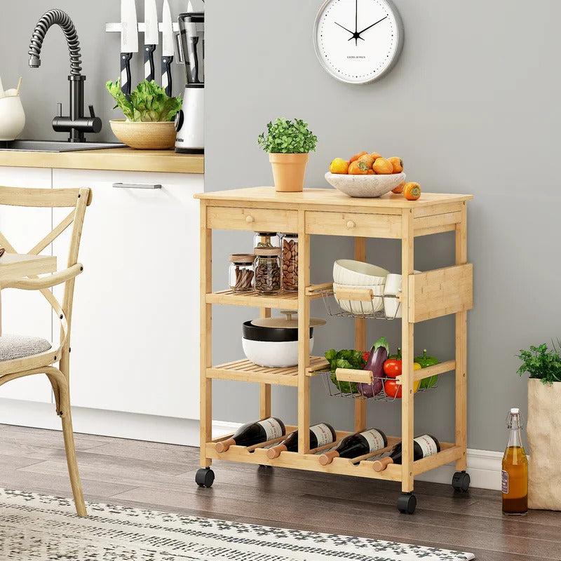 Kitchen Trolley: 26.37'' Kitchen Island with Solid Wood Top and Locking Wheels