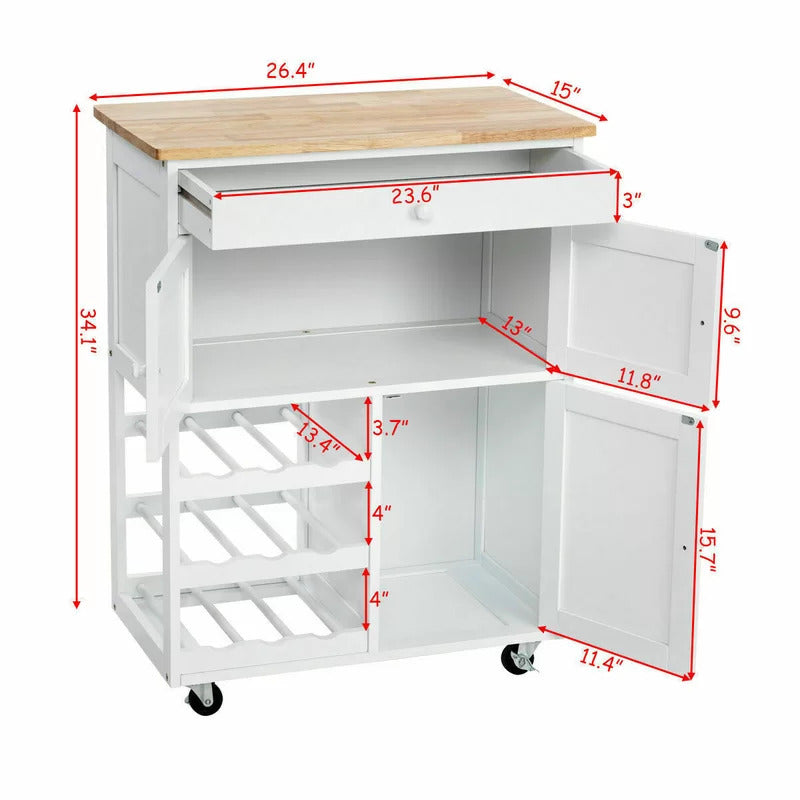 Kitchen Trolley: 26.5'' Kitchen Cart with Solid Wood Top