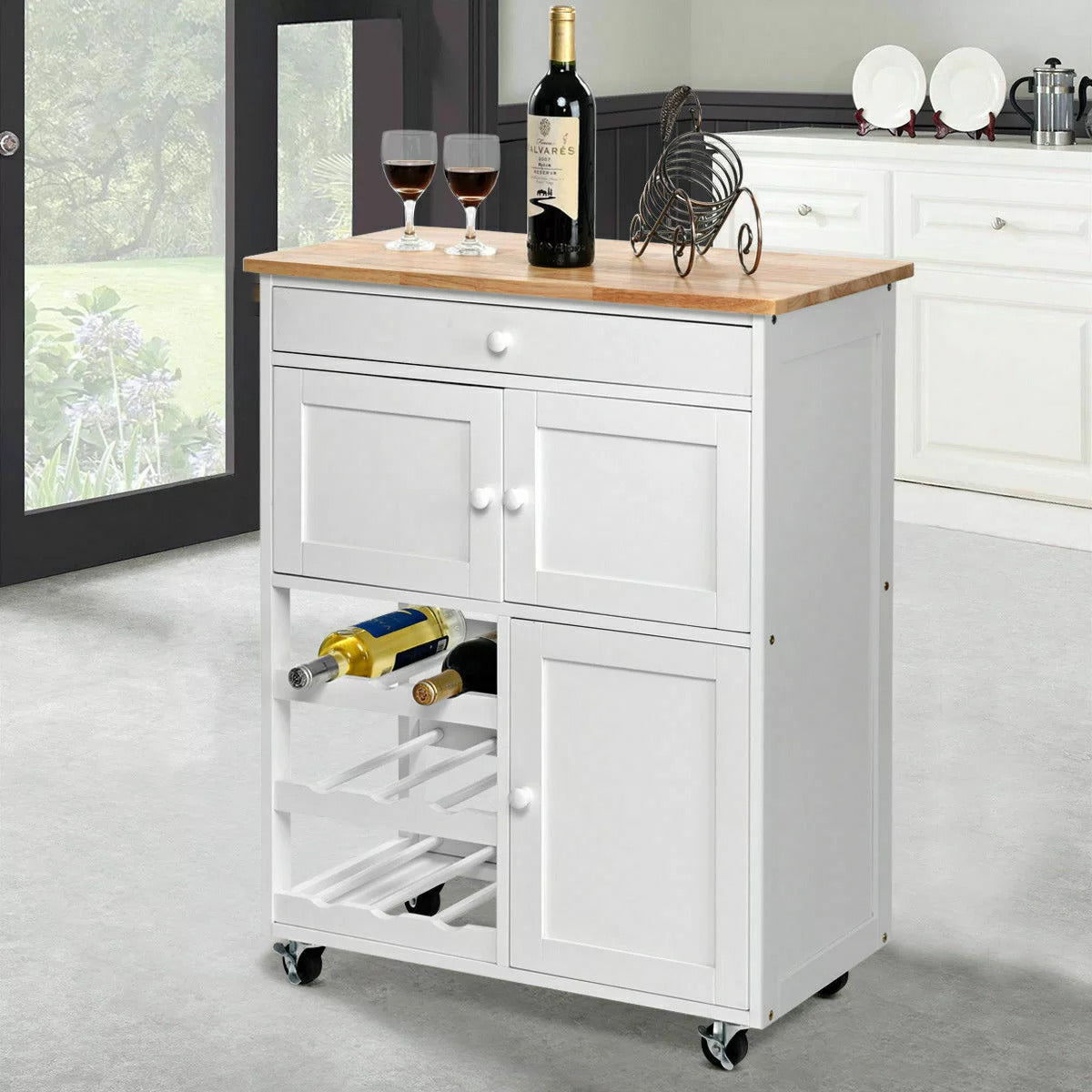 Kitchen Trolley: 26.5'' Kitchen Cart with Solid Wood Top