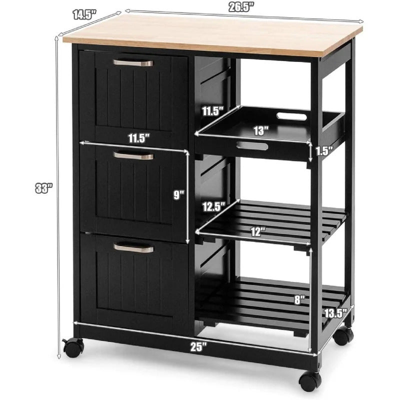 Kitchen Trolley: 26.5'' with Locking Wheels