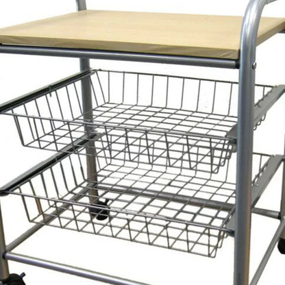 Kitchen Trolley: 28'' Stainless steel & Wood Cart