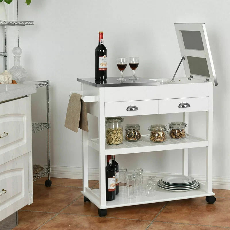 Kitchen Trolley: 34.5'' Kitchen Cart with Stainless Steel Top