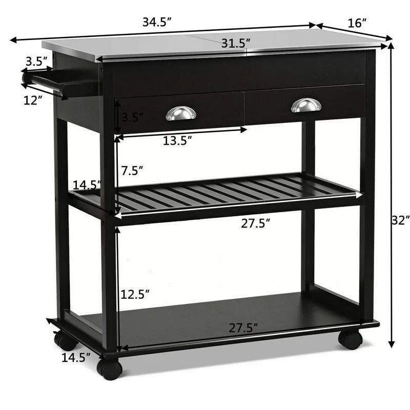 Kitchen Trolley: 34.5'' Kitchen Cart with Stainless Steel Top