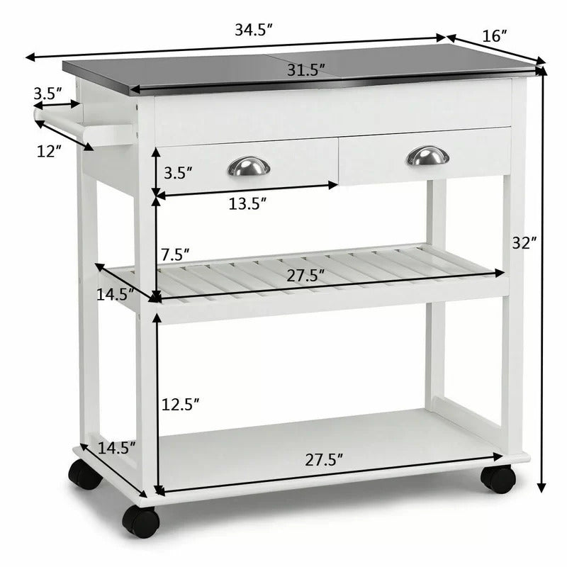 Kitchen Trolley: 34.5'' Kitchen Cart with Stainless Steel Top