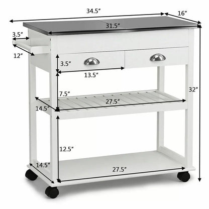 Kitchen Trolley: 34.5'' Kitchen Cart with Stainless Steel Top