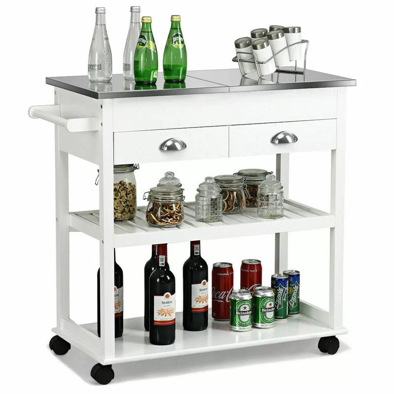 Kitchen Trolley: 34.5'' Kitchen Cart with Stainless Steel Top