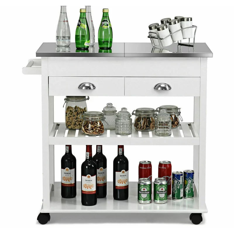 Kitchen Trolley: 34.5'' Kitchen Cart with Stainless Steel Top