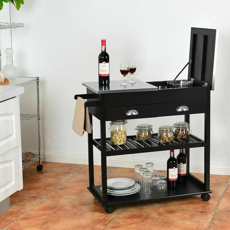 Kitchen Trolley: 34.5'' Kitchen Cart with Stainless Steel Top