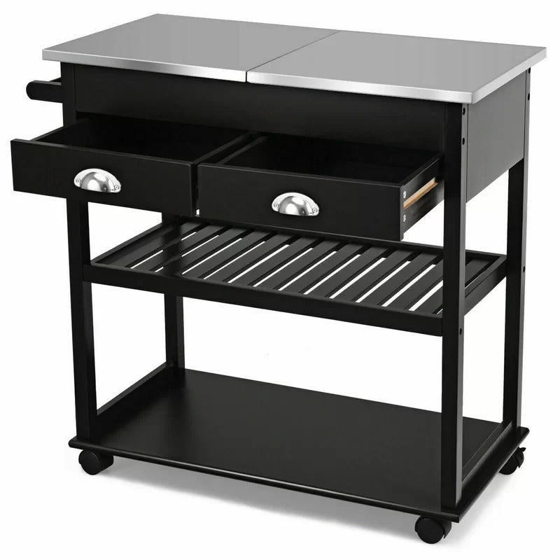 Kitchen Trolley: 34.5'' Kitchen Cart with Stainless Steel Top