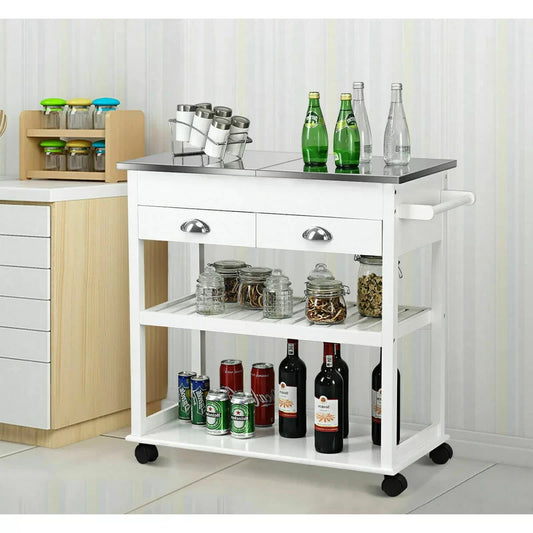 Kitchen Trolley: 34.5'' Kitchen Cart with Stainless Steel Top