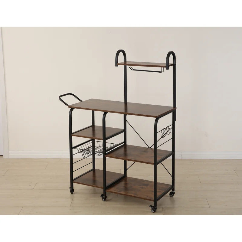 Kitchen Trolley: 35.5'' Kitchen Cart with Steel Top and Locking Wheels