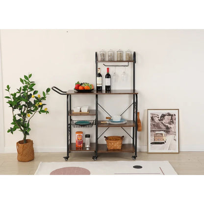 Kitchen Trolley: 35.5'' Kitchen Cart with Steel Top and Locking Wheels