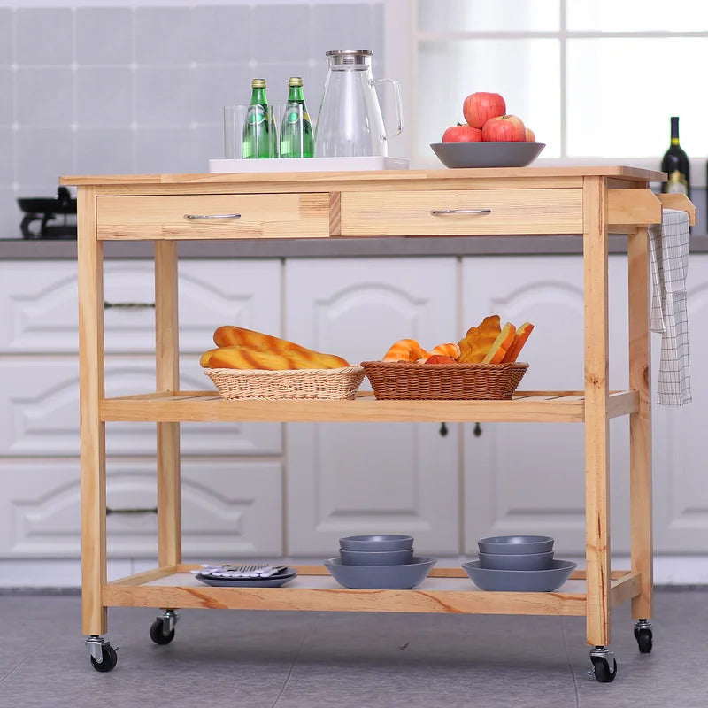 Kitchen Trolley: 44.5'' Solid Wood Kitchen Cart and Locking Wheels