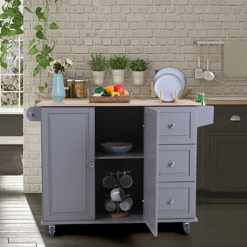 Kitchen Trolley: 44'' with Solid Wood Top and Locking Wheels