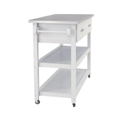 Kitchen Trolley:  47.25'' Kitchen Cart with Stainless Steel Top and Locking Wheels