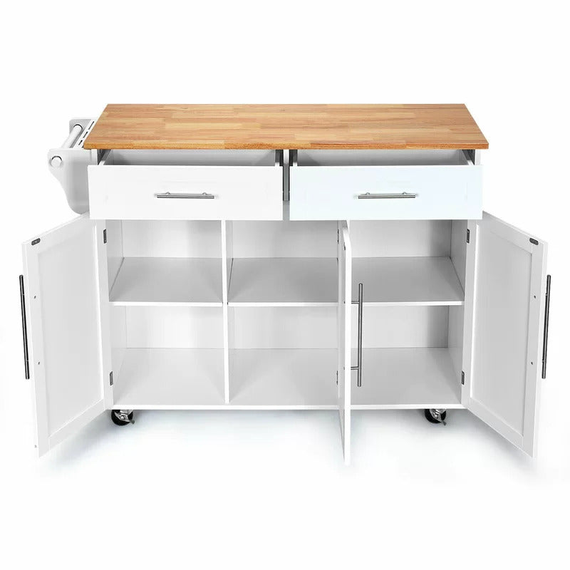 Kitchen Trolley: 48'' Kitchen Cart with Solid Wood Top and Locking Wheels