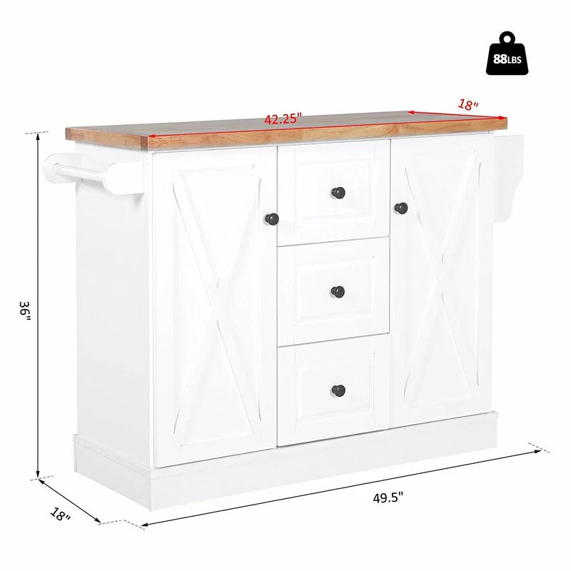 Kitchen Trolley: 49.5'' Kitchen Cart with Solid Wood Top