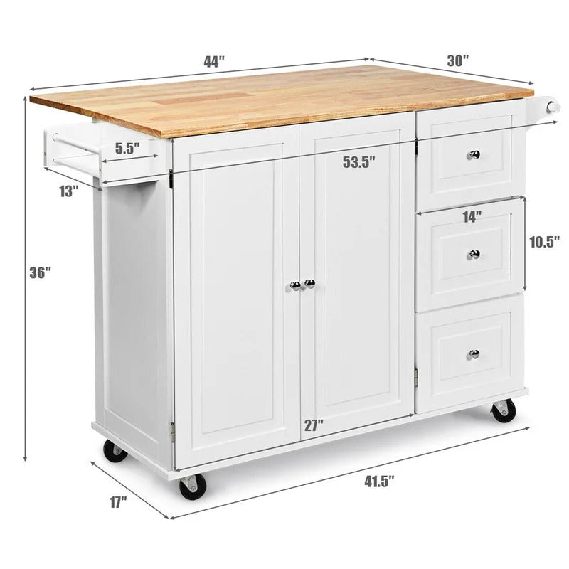 Kitchen Trolley: 53.5'' Kitchen Island with Solid Wood Top