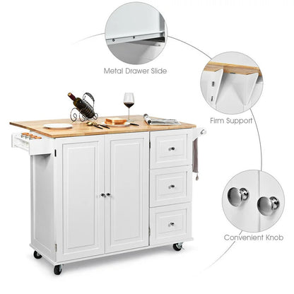 Kitchen Trolley: 53.5'' Kitchen Island with Solid Wood Top