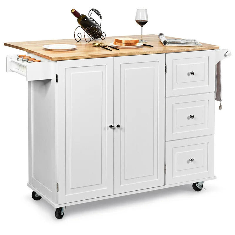 Kitchen Trolley: 53.5'' Kitchen Island with Solid Wood Top