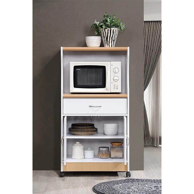 Kitchen Trolley: Microwave Cart With One Drawer, Two Doors, And Shelf For Storage