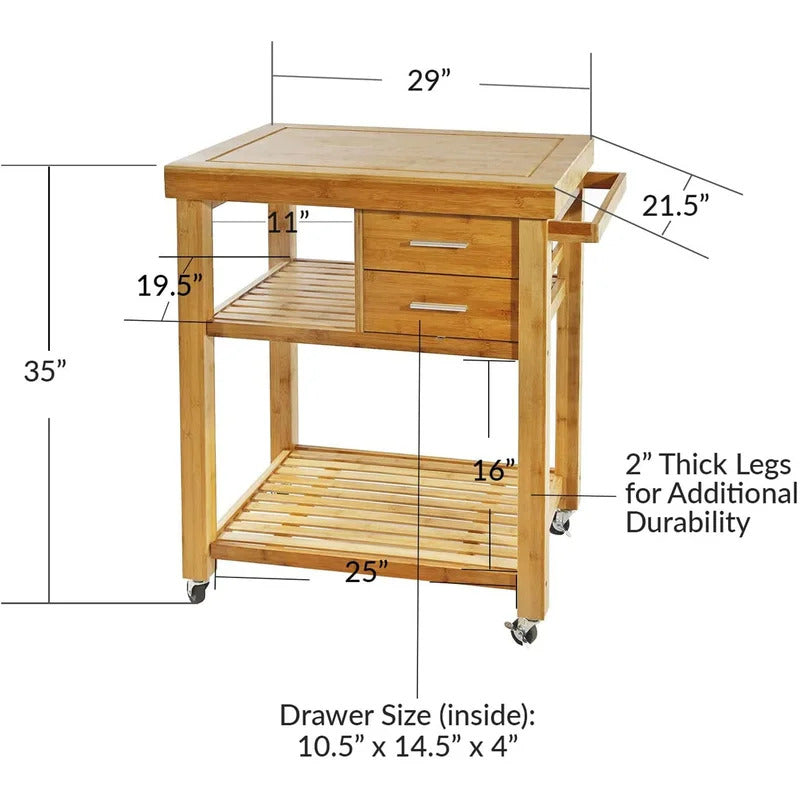 Kitchen Trolley: Rolling Bamboo Wood Kitchen Cart Trolley