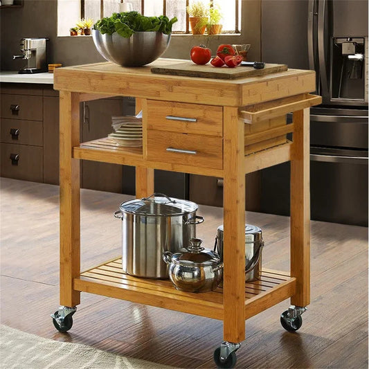 Kitchen Trolley: Rolling Bamboo Wood Kitchen Cart Trolley