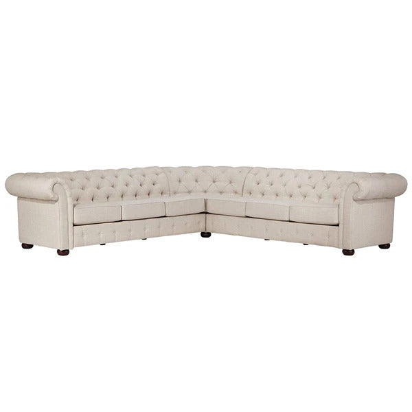 L-Shape Sofa Set:- Chesterfield Fabric Sofa Set (Light Grey)