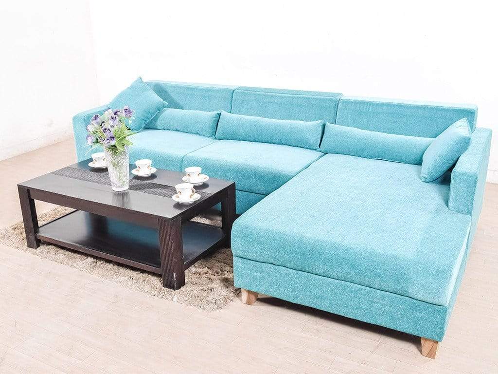 L-Shape Sofa Set Sectional 4 Seater Fabric Sofa Set (Blue)