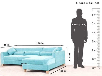L-Shape Sofa Set Sectional 4 Seater Fabric Sofa Set (Blue)