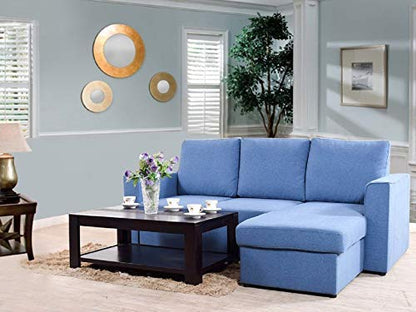 L-Shape Sofa Set Wood, Foam and Fabric Sofa Set with Lounger (Blue)