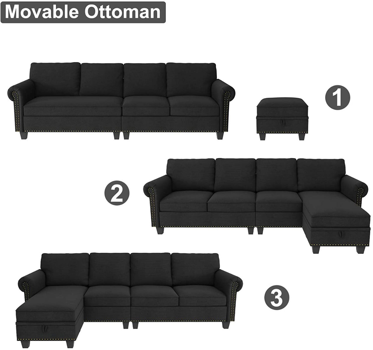 L Shape Sofa Set: Dark Grey Convertible Sofa Couch