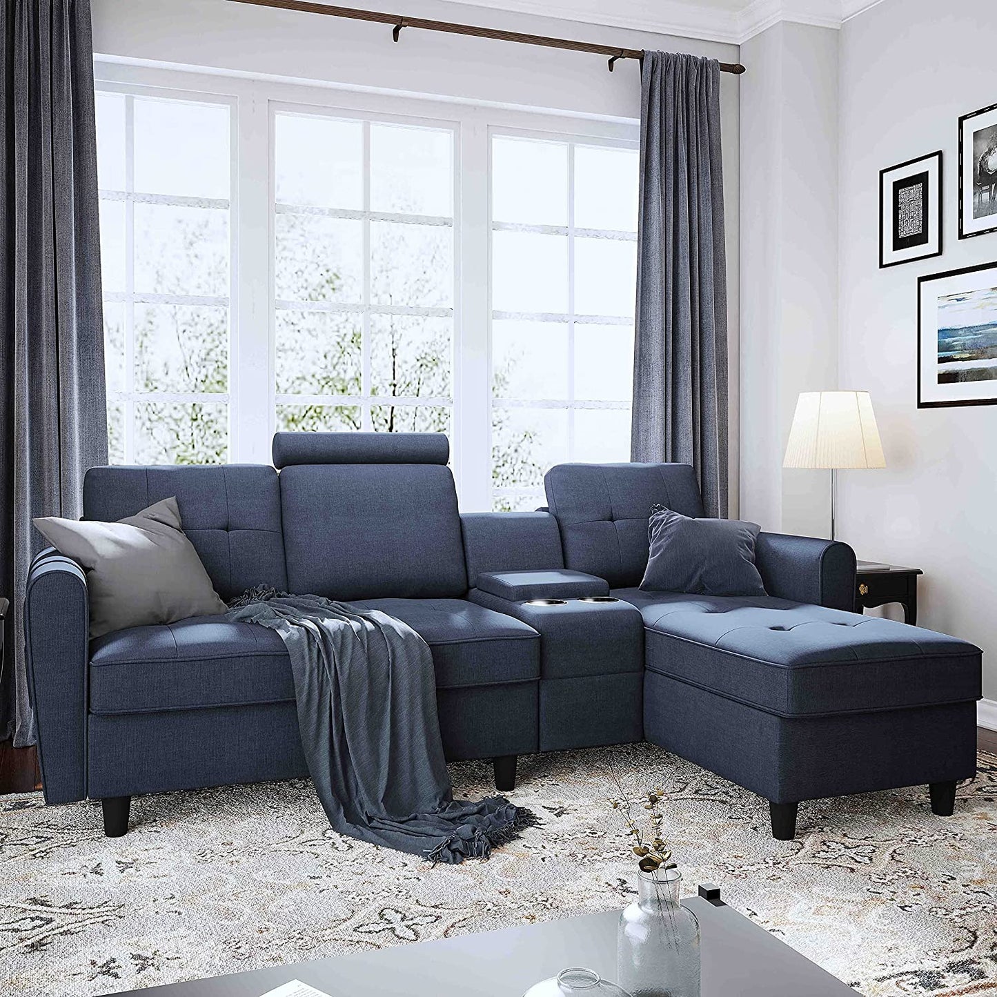 L Shape Sofa Set: Denim Blue L Shape Sofa Set