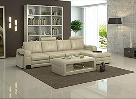L Shape Sof Set:- Lounge Leatherette Sofa Set (Cream)