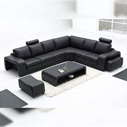 L Shape Sofa Set-Antalya Leatherette Sofa Set (Black)
