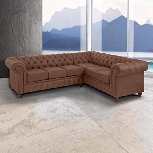 L Shape Sofa Set- Bellem Hardwood Leatherette Sofa Set (Tan Brown)