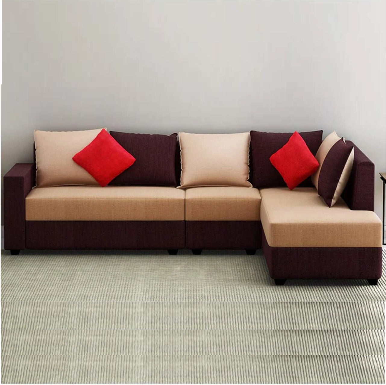L Shape Sofa Set- Camila Polyester Fabric Sofa set (Camel-Brown)