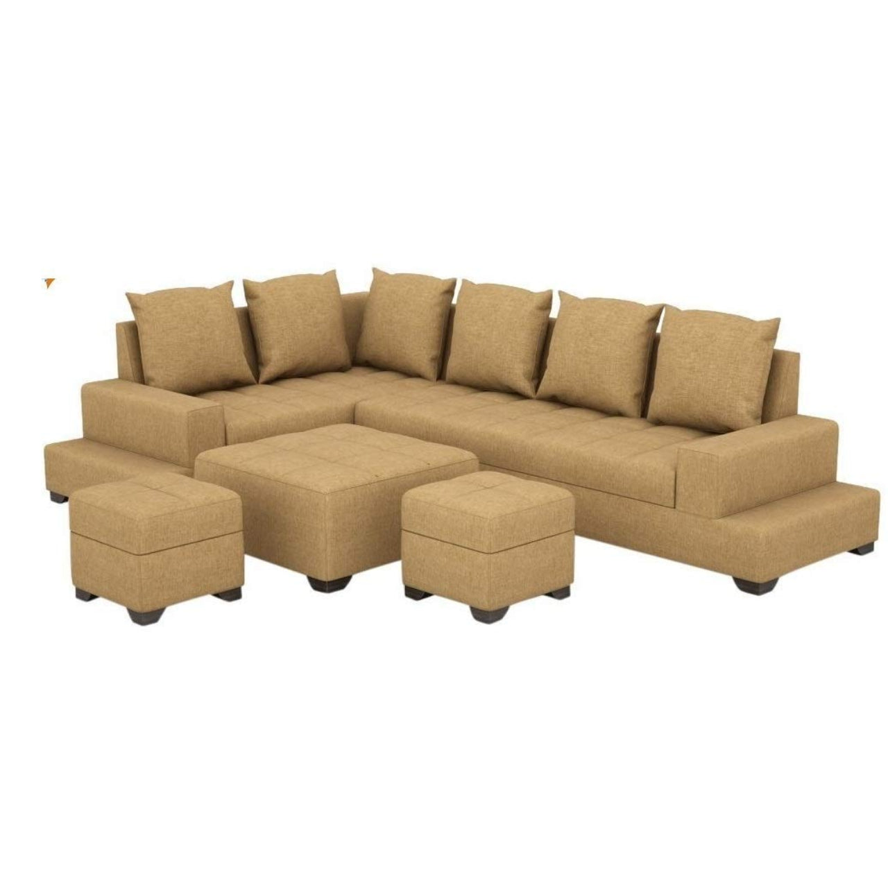 L Shape Sofa Set- Cordora (3+1+1) Polyurethane Fabric Sofa Set (Brown)