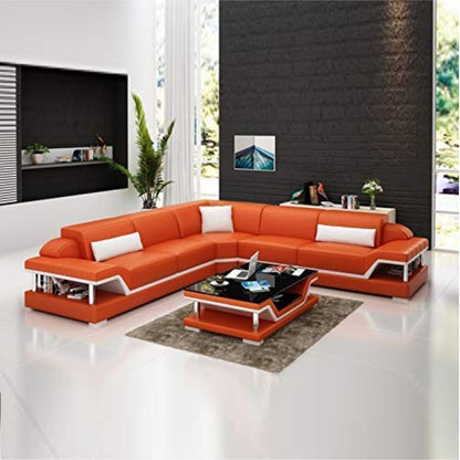 L Shape Sofa Set- Corner Leatherette Sofa Set (Orange & White)